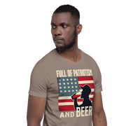 T-shirt with Full of Patriotism and Beer text and a distressed American flag background. Perfect for 4th of July.