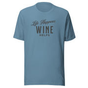 Life Happens Wine Helps Tee - Funny & Comfy ApparelEmbrace laid-back style with our "Life Happens Wine Helps" Tee. Perfect blend of humor & comfort in 100% cotton. Ideal for everyday wear. Shop now!