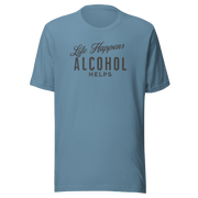 "Life Happens Alcohol Helps" T-Shirt: Embrace Fun! Get your hands on the ultimate funny drinking t-shirt. Comfortable, lightweight, and perfect for all. Dive into fun with style!