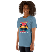 Silhouettes of women drinking cocktails on the beach at sunset in 'Boozin' with My Beaches' tee.