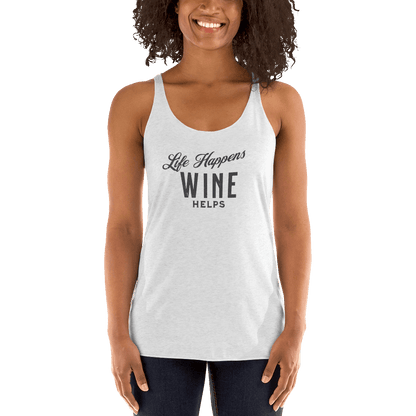 Life Happens Wine Helps Tank | Funny Women's ApparelDiscover our Life Happens Wine Helps racerback tank for women. Perfect blend of humor and comfort with a soft, lightweight design. Shop now!