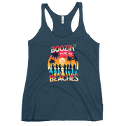 Women drinking cocktails on beach - 'Boozin' with My Beaches' racerback tank.