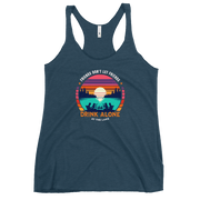 Racerback tank with "Friends Don't Let Friends Drink Alone at the Lake," featuring a lake and sunset design.