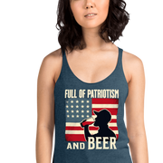 Racerback tank with Full of Patriotism and Beer text and a distressed American flag background. Perfect for 4th of July.