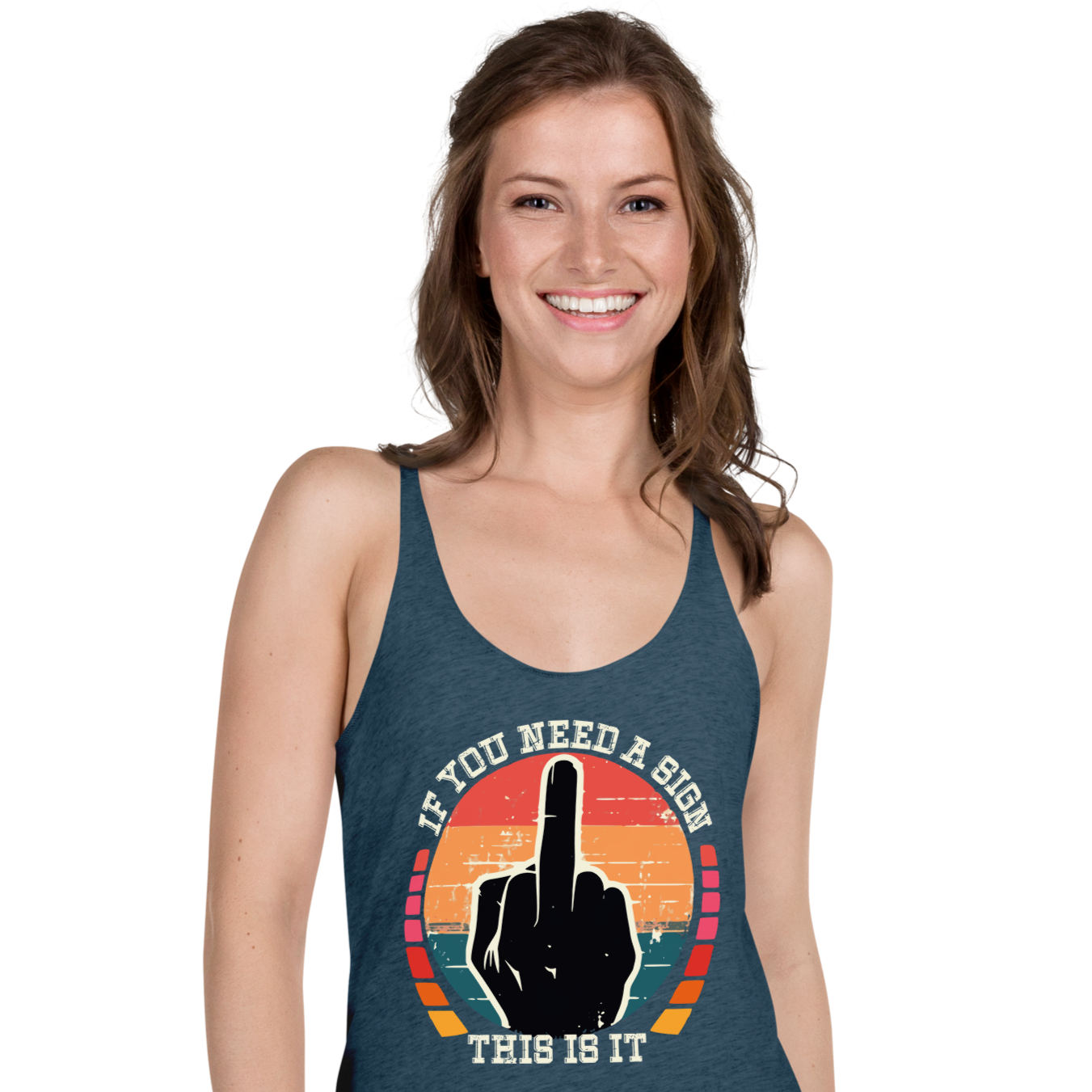 Discover the perfect blend of comfort and style with our If You Need a Sign Racerback Tank. Soft, lightweight, and form-fitting with raw edge seams.