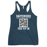 Customizable tank top for bartenders. Features a "Put the Tip In" phrase and a QR code for easy tipping. Ideal gift for bartenders.