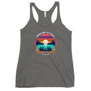 Racerback tank with "Friends Don't Let Friends Drink Alone at the Lake," featuring a lake and sunset design.