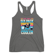 Racerback tank displaying "The Only Six-Pack I'm Working On Is In The Cooler" with a man in a beach chair and a beer.