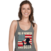 Racerback tank with Full of Patriotism and Beer text and a distressed American flag background. Perfect for 4th of July.