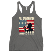 Racerback tank with Full of Patriotism and Beer text and a distressed American flag background. Perfect for 4th of July.