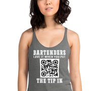 Customizable tank top for bartenders. Features a "Put the Tip In" phrase and a QR code for easy tipping. Ideal gift for bartenders.