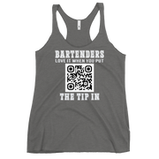 Customizable tank top for bartenders. Features a "Put the Tip In" phrase and a QR code for easy tipping. Ideal gift for bartenders.