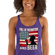 Racerback tank with Full of Patriotism and Beer text and a distressed American flag background. Perfect for 4th of July.