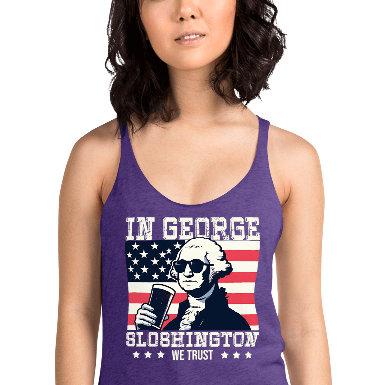 Celebrate with style in our In George Sloshington We Trust Tank for 4th of July. Perfect blend of patriotism & fun, lightweight for summer. Shop now!