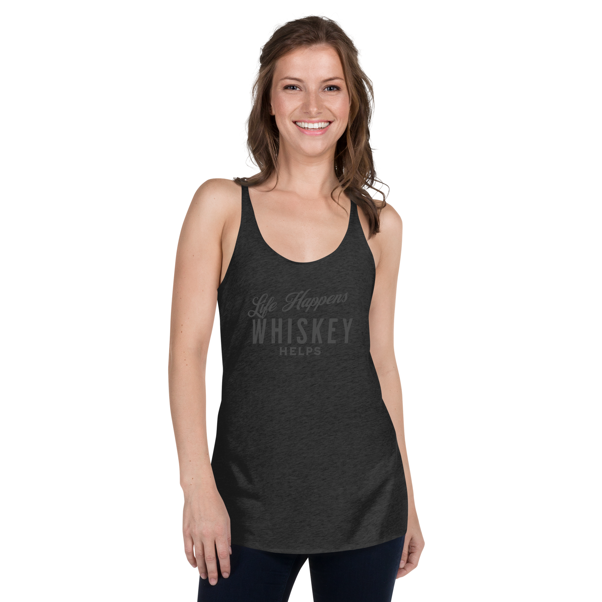 "Life Happens Whiskey Helps" - Funny Women's Tank Top DRINKING,New,RACERBACK TANK,WHISKEY,WOMENS Dayzzed Apparel