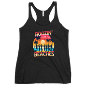 Women drinking cocktails on beach - 'Boozin' with My Beaches' racerback tank.