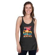 Women drinking cocktails on beach - 'Boozin' with My Beaches' racerback tank.