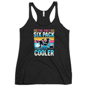 Racerback tank displaying "The Only Six-Pack I'm Working On Is In The Cooler" with a man in a beach chair and a beer.