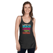 Racerback tank with "Life's a Beach but I Prefer It with a Lakeside View and a Cocktail" in bright, lively colors.