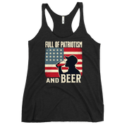 Racerback tank with Full of Patriotism and Beer text and a distressed American flag background. Perfect for 4th of July.