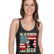 Racerback tank with Full of Patriotism and Beer text and a distressed American flag background. Perfect for 4th of July.