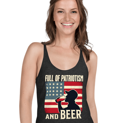 Racerback tank with Full of Patriotism and Beer text and a distressed American flag background. Perfect for 4th of July.