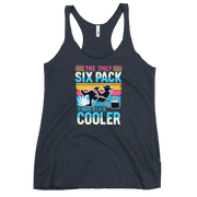 Racerback tank displaying "The Only Six-Pack I'm Working On Is In The Cooler" with a man in a beach chair and a beer.