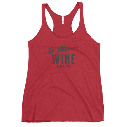 Life Happens Wine Helps Tank | Funny Women's ApparelDiscover our Life Happens Wine Helps racerback tank for women. Perfect blend of humor and comfort with a soft, lightweight design. Shop now!