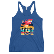 Women drinking cocktails on beach - 'Boozin' with My Beaches' racerback tank.