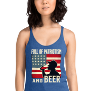 Racerback tank with Full of Patriotism and Beer text and a distressed American flag background. Perfect for 4th of July.