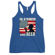 Racerback tank with Full of Patriotism and Beer text and a distressed American flag background. Perfect for 4th of July.