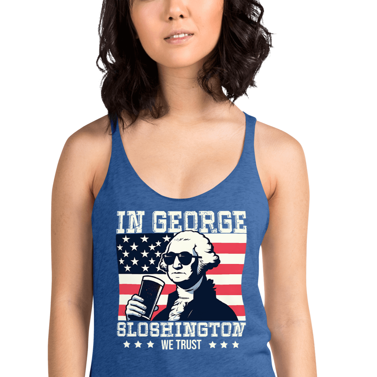 Celebrate with style in our In George Sloshington We Trust Tank for 4th of July. Perfect blend of patriotism & fun, lightweight for summer. Shop now!