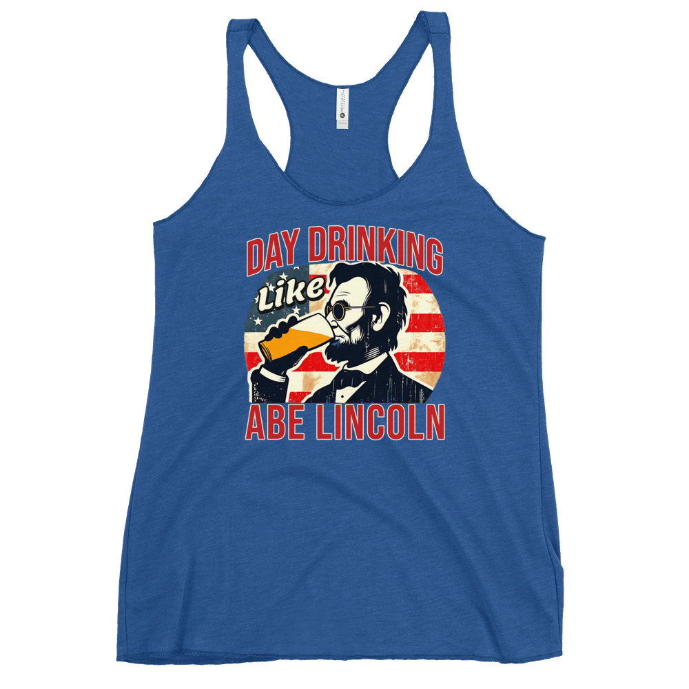 Get ready for July 4th with our Day Drinking Like Abe Lincoln Racerback. Perfect for BBQs & showing off your patriotic pride in style!