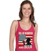 Racerback tank with Full of Patriotism and Beer text and a distressed American flag background. Perfect for 4th of July.