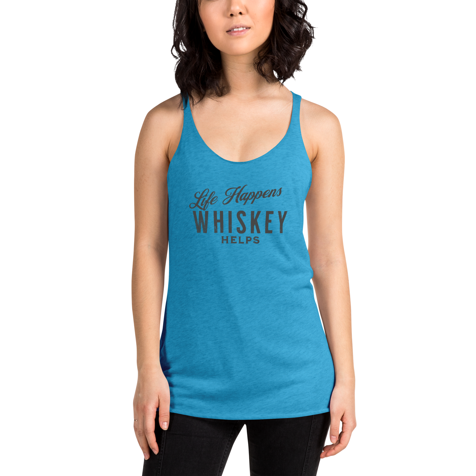 "Life Happens Whiskey Helps" - Funny Women's Tank Top DRINKING,New,RACERBACK TANK,WHISKEY,WOMENS Dayzzed Apparel