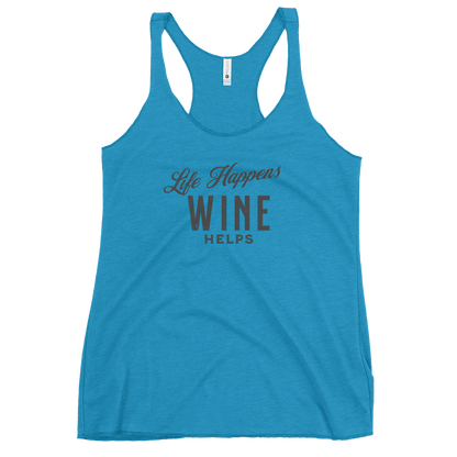 Life Happens Wine Helps Tank | Funny Women's ApparelDiscover our Life Happens Wine Helps racerback tank for women. Perfect blend of humor and comfort with a soft, lightweight design. Shop now!