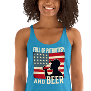 Racerback tank with Full of Patriotism and Beer text and a distressed American flag background. Perfect for 4th of July.