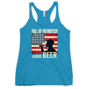 Racerback tank with Full of Patriotism and Beer text and a distressed American flag background. Perfect for 4th of July.