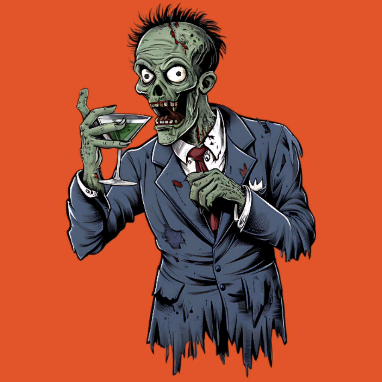 Zombie Drinking Martini Funny Halloween Graphic Tee